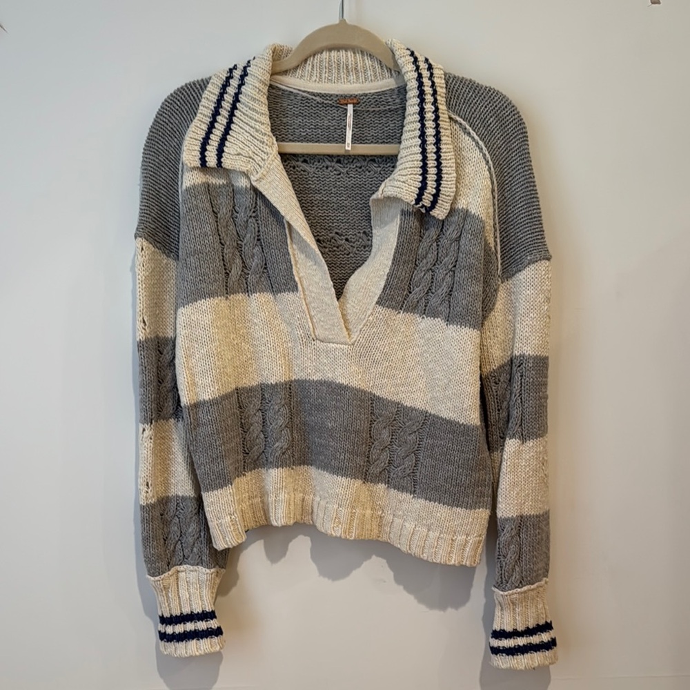 Striped Gray and Cream Women's Sweater